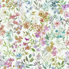 Fototapeta premium Abstract watercolor dusty-colored wildflowers for fabric, stationery, wedding invitations, and surface design.
