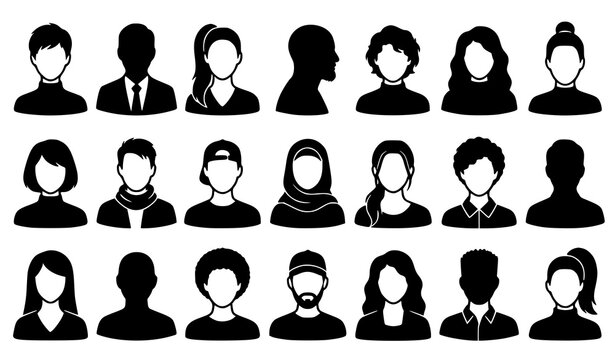 Anonymous Male and Female Portrait Silhouette Avatar Set Black and White User Profile Vector Illustration