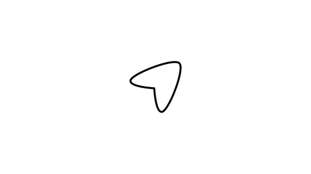 Minimalist outline animation of a navigation arrow pointer moving forward drawing on and fading out. Features a clean pop up style in 3 color setups.