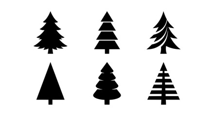 Obraz premium Christmas tree vector icons, festive holiday fir tree silhouettes, winter season graphic elements