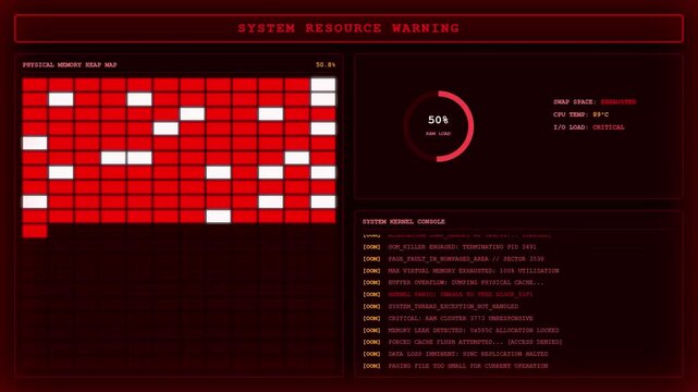 System Resource Warning Red Alert RAM Overload Kernel Panic Error Animation.