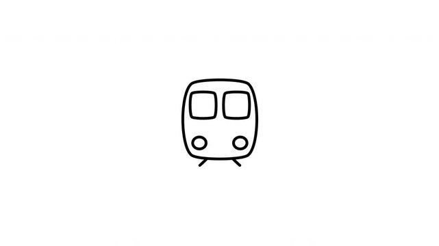Minimalist outline animation of a metro subway train front view drawing on and fading out. Features a clean pop up style in 3 color setups.