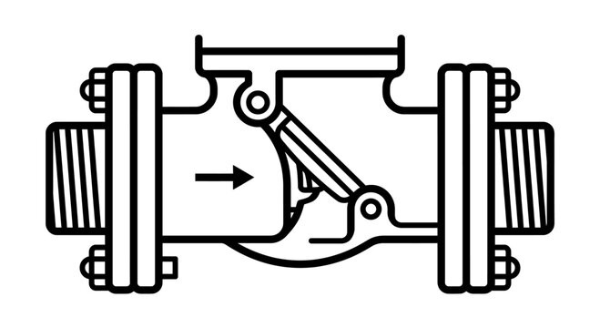 A technical line drawing of a swing check valve used in industrial piping systems.