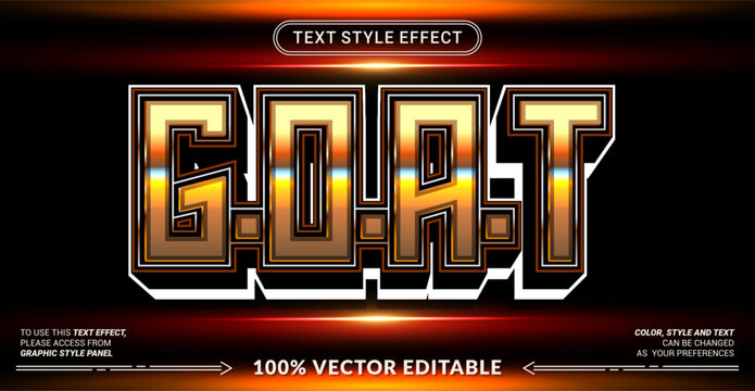 Editable GOAT text effect with bold 3D lettering inspired by legendary champions and greatest of all time achievements. Perfect for sports, esports, awards, and motivational designs.