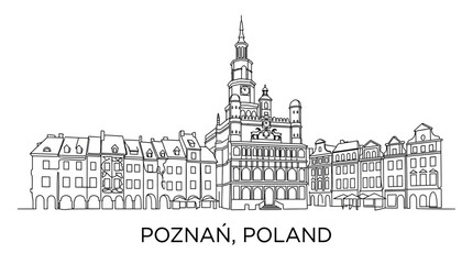 Obraz premium Poznan Old Town Hall skyline, sketch, Poland landmark, historical architecture