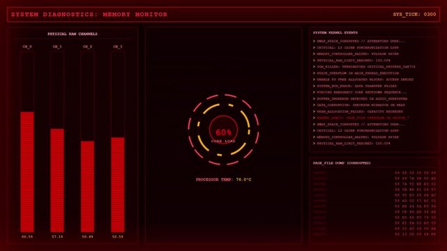 Fatal Memory Cascade Overload RAM Core Load Processor Overheat Error Animation.