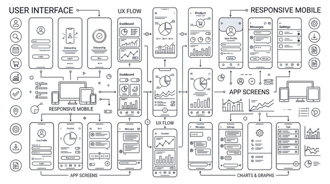 UI UX Design Wireframe Flowchart for Responsive Mobile Apps