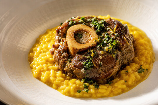 Osso Buco Served Over Creamy Saffron Risotto