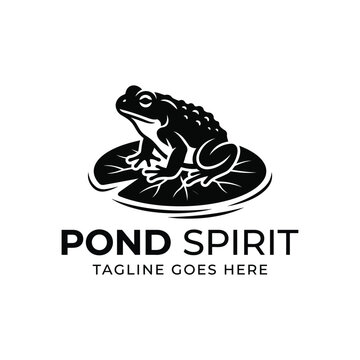 Frog sitting lily pad for wildlife nature animal pond ecology logo design