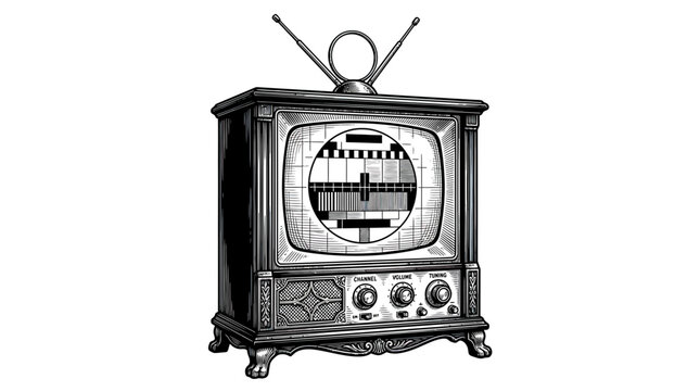 Vintage Television Set with Test Pattern Screen, Retro Technology