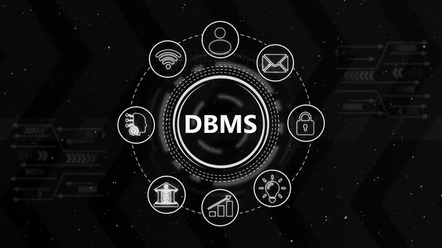 Dbms database management system digital interface with animated and tech network background