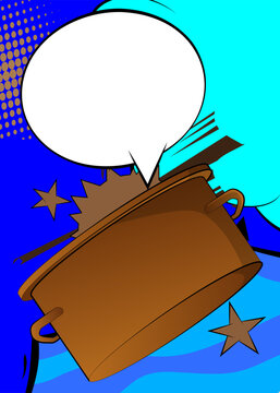 Cartoon Kitchen Pot with blank speech bubble, comic book Food background. Retro vector comics pop art design.