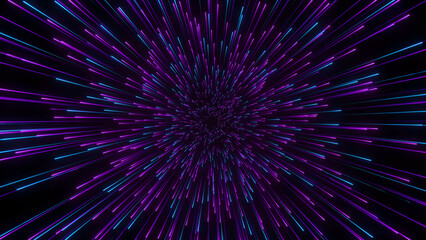 Fototapeta premium Abstract light streaks radiating in a dark space background with vibrant purple and blue neon glow