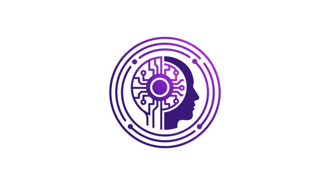 A purple logo of a human head with a flower in the brain.
