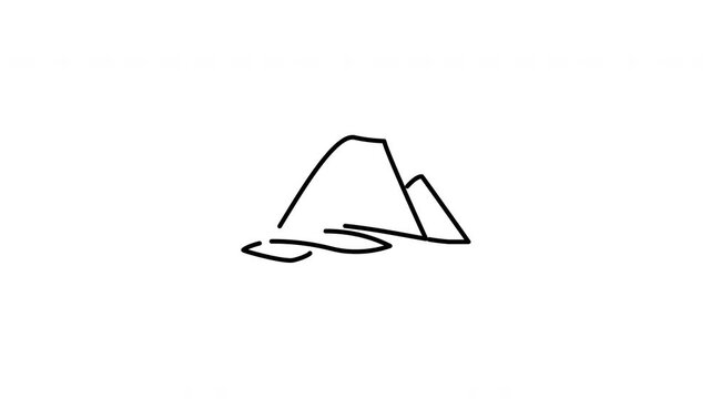 Minimalist outline animation of a lonely desert island with mountain peaks drawing on and fading out. Features a clean pop up style in 3 color setups.
