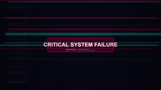 System breach hacking. Critical system failure message on dark glitched digital screen