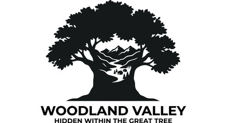 Fototapeta premium Silhouette of a Great Tree with Woodland Valley Hidden Inside.
