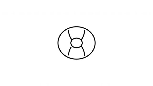 Minimalist outline animation of a striped round inflatable safety swim ring drawing on and fading out. Features a clean pop up style in 3 color setups.