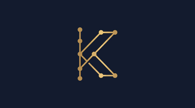 Golden K logo on dark background.