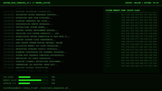 Secure Data Terminal Sysadmin Linux Command Line Server Monitor Animation.