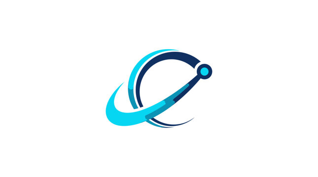 A stylized blue logo design element.