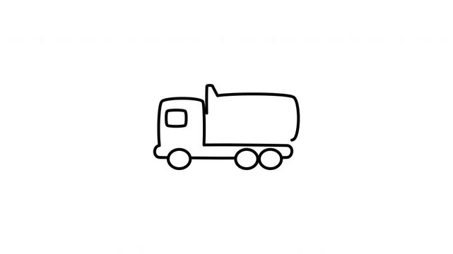 Minimalist outline animation of an industrial heavy tipper dump truck drawing on and fading out. Features a clean pop up style in 3 color setups.