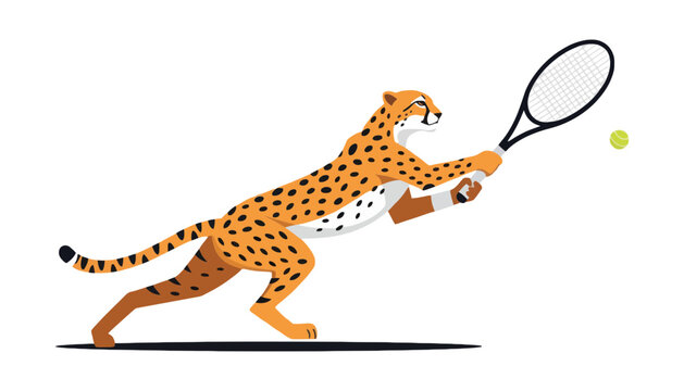 Imagine prompt. athletic cheetah playing a game of tennis