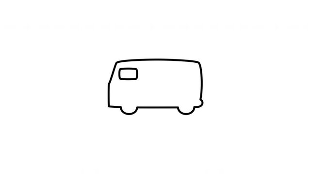Minimalist outline animation of a multi purpose passenger family minivan car drawing on and fading out. Features a clean pop up style in 3 color setups.