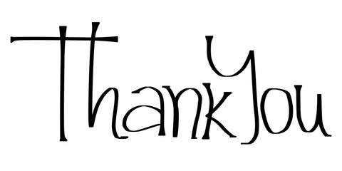 Fototapeta premium thank you phrase text calligraphy hand written lettering script font black beautiful label gratitude template banner card thank you happy style celebration style print thank you retro thanksgiving art