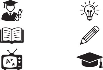 Education icon set featuring graduation learning creativity and media isolated on transparent background © habiba creative