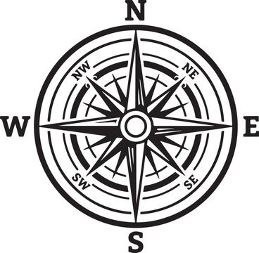 Black compass rose isolated on transparent background