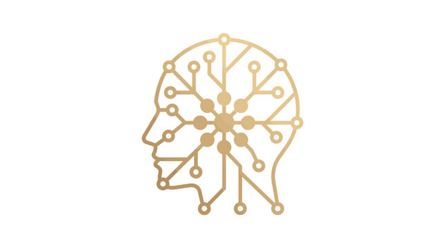 Golden circuit brain head logo icon.