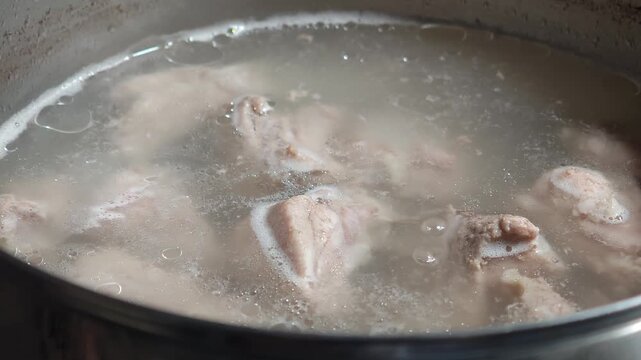 Boil bone broth in a pot.