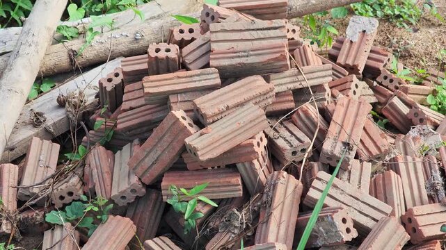 A pile of unused concrete blocks