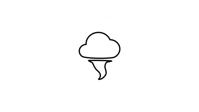 Minimalist outline animation of a dark storm cloud generating a destructive tornado drawing on and fading out. Features a clean pop up style in 3 color setups.