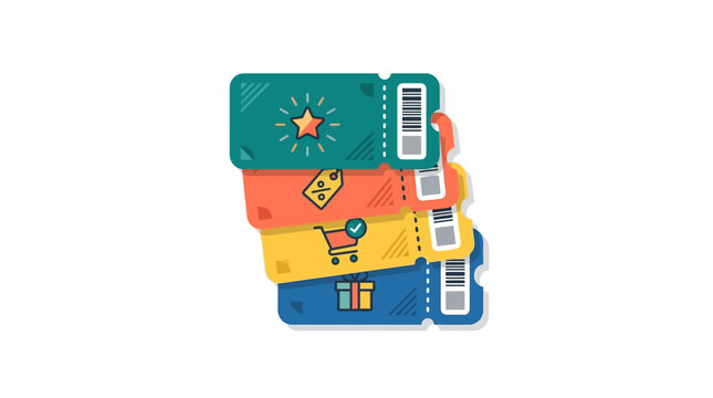 Colorful illustration of stacked tickets.