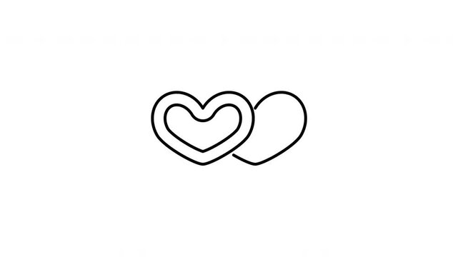 Minimalist outline animation of two intertwined interlocking heart symbols drawing on and fading out. Features a clean pop up style in 3 color setups.