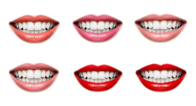 Variety of smiling lips with different lipstick shades
