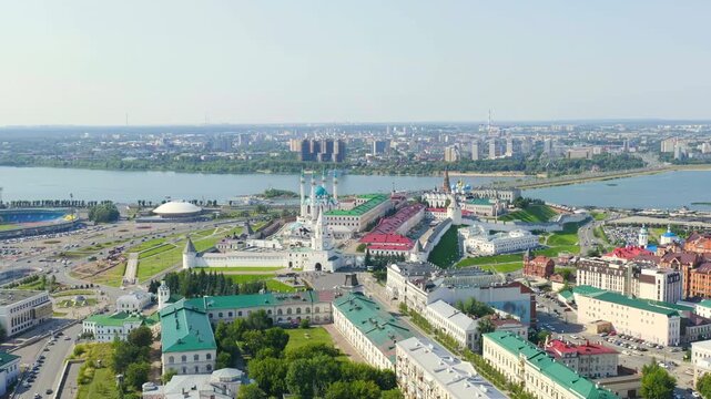 Kazan, Russia. Drone footage of the Kazan Kremlin. Drone footage
