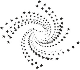 Fototapeta premium Spiral arrangement of black stars a swirling pattern with a central focus on transparent background