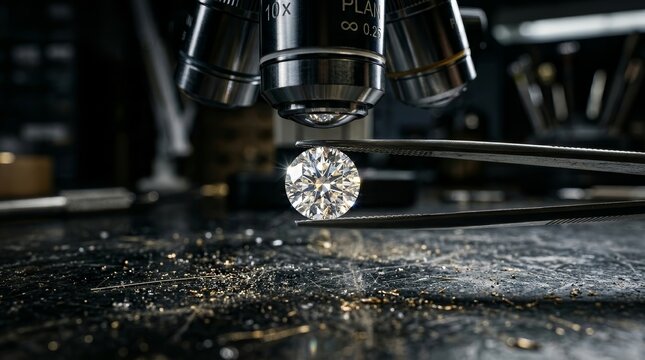 A professional jeweler setting a diamond for an engagement ring using a precision tool.
