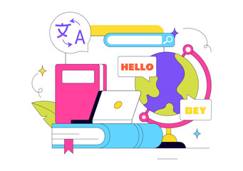 International Translation Day Illustration Featuring Multilingual Communication, Language Translation Service, Interpreter, and Cultural Exchange © denayune
