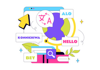 International Translation Day Illustration Featuring Multilingual Communication, Language Translation Service, Interpreter, and Cultural Exchange © denayune