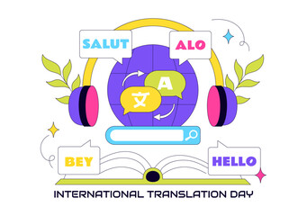 International Translation Day Illustration Featuring Multilingual Communication, Language Translation Service, Interpreter, and Cultural Exchange © denayune