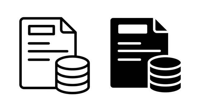 Graphics showing documents and coins representing financial data