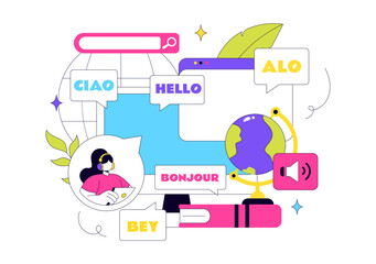 International Translation Day Illustration Featuring Multilingual Communication, Language Translation Service, Interpreter, and Cultural Exchange © denayune