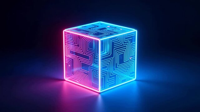 Neon cube with circuit design