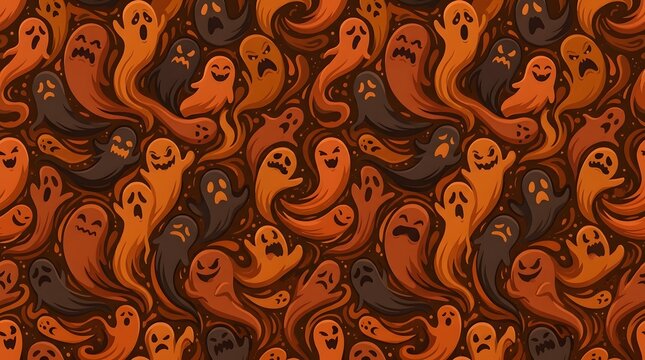 Seamless halloween pattern with cute spooky ghosts