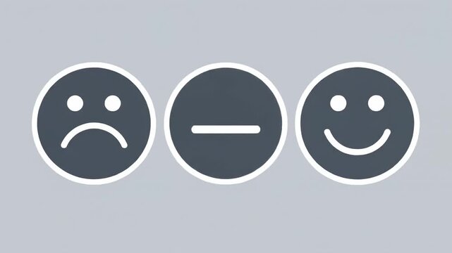 Three emotion icons sad, neutral, and happy, in circles on a gray background
