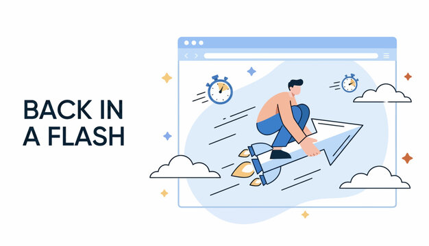 Fast Web Load Speed Man On Rocket Out Browser Page Flash Site New Design Art